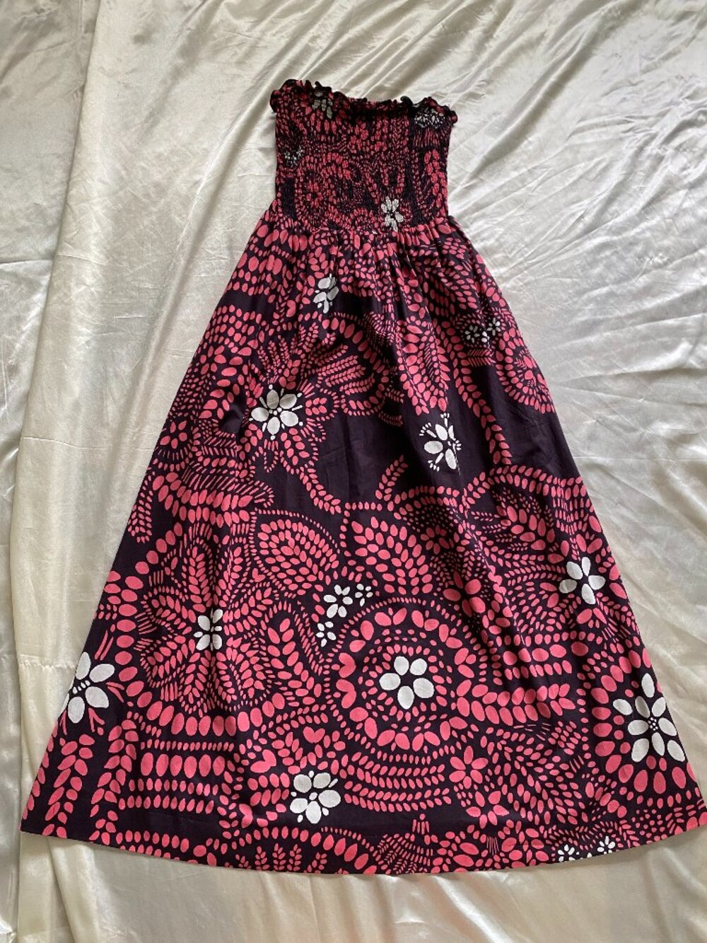 Marimekko x Anthropologie Pink Smocked Strapless Cotton Floral Boho Dress 4